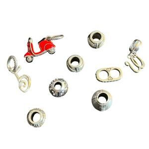 Brighton Silver Tone Charm Lot of 9 Scooter Hearts Football Decorative Beads